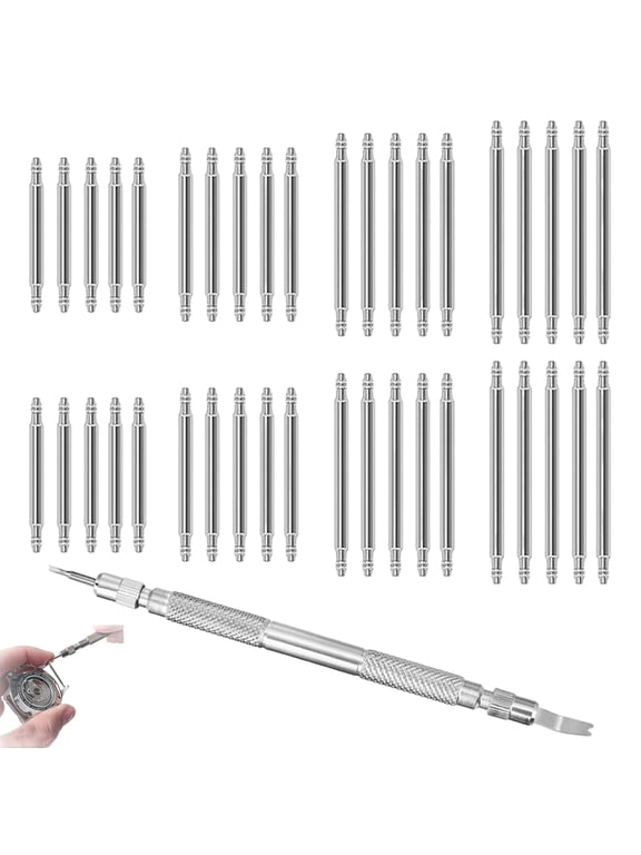Watch Strap Spring Bars Pins, 40 Pcs Double Flanged Replacement Bar in 4 Different Sizes, with A Bar Link Pin, Stainless Steel Remover Tool Kit for Watch Repair (18mm 20mm 22mm 24mm)