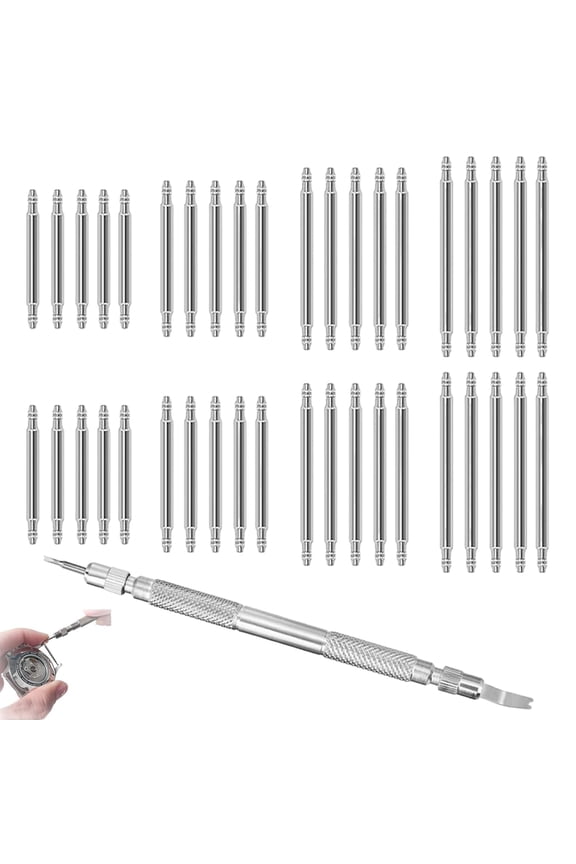 Watch Strap Spring Bars Pins, 40 Pcs Double Flanged Replacement Bar in 4 Different Sizes, with A Bar Link Pin, Stainless Steel Remover Tool Kit for Watch Repair (18mm 20mm 22mm 24mm)