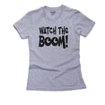 thumbnail image 1 of Watch The Boom! - Trendy Large Text Graphic Women's Cotton Grey T-Shirt, 1 of 2