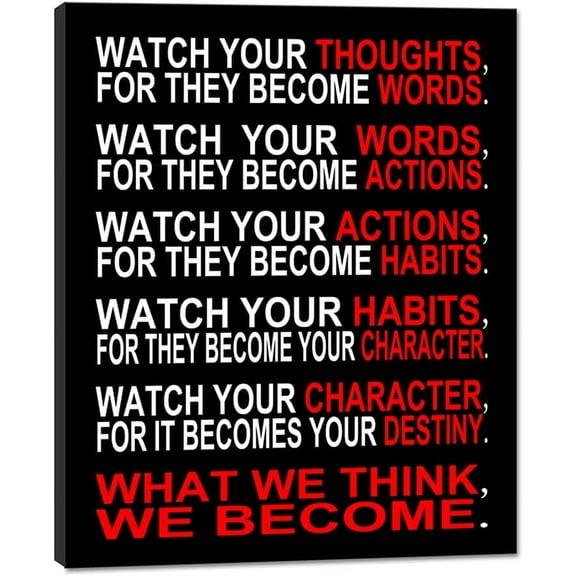 Watch Your Thoughts Motivational Classroom Poster Modern Canvas Prints Wall Art Paintings Ready to Hang for Office Living Room Home Decorations Stretched Pictures Artwork