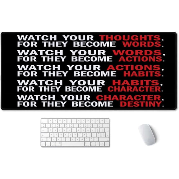 Watch Your Thoughts Motivational Words Quotes Mouse Pad 35.4 X 15.7 Inch XXL Full Desk Mousepad Extended Large Non-Slip Rubber Base Waterproof Big Keyboard Mat with Stitched Edges for Office