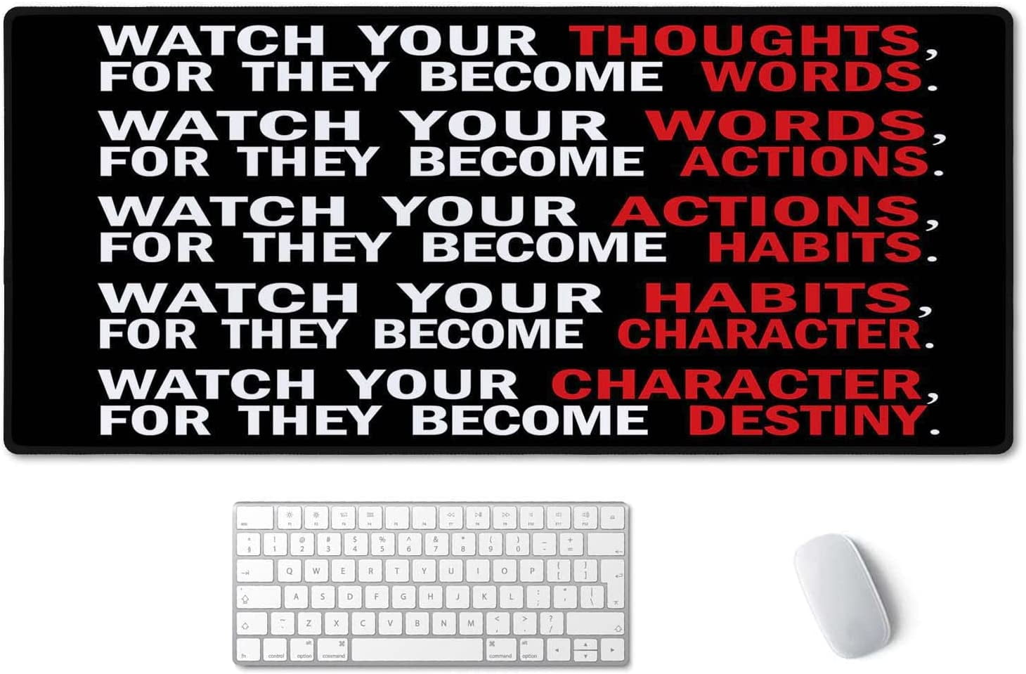 Watch Your Thoughts Motivational Words Quotes Mouse Pad 35.5 X 15.7 Inch XXL Full Desk Mousepad Extended Large Non-Slip Rubber Base Waterproof Big Keyboard Mat with Stitched Edges for Office