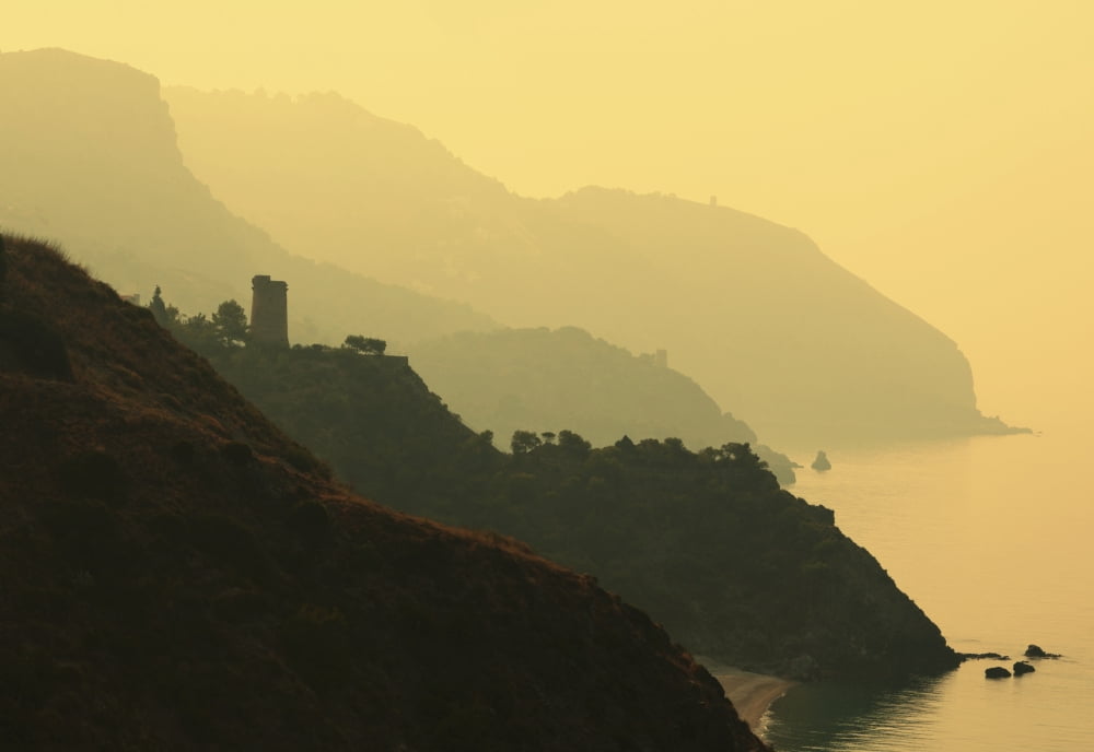 Watch Towers On The Maro-Cerro Gordo Cliffs Between Maro In Malaga Province And La Herradura Granada Province Spain Canvas Art - Ken Welsh Design Pics (18 x 12)