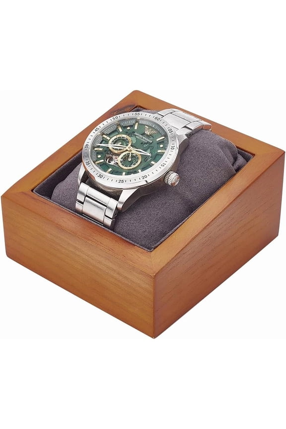 Watch Travel Case 1 Slot Solid Wood Watch Display Stand Tough Portable Protection Storage Organizer for Single Watches Watch Holder with Pillow Fits All Wrist Watches Goldenrod