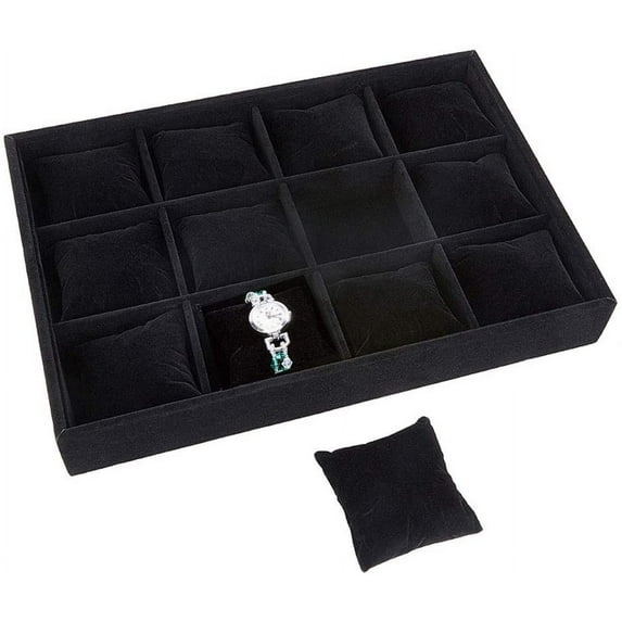 Watch Tray 12 Grids Jewelry Tray Organizer Velvet Watch Show Tray Stackable Watch Organizer Jewelry Bracelet Show Box Display Holder with Adjustable Pillow for DIY Bracelet Bangle Watch