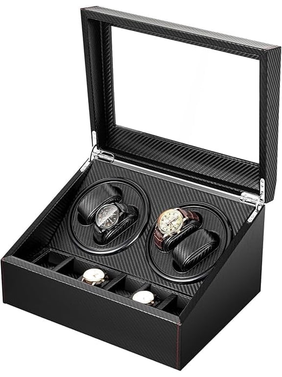 Watch Winder, 4 Automatic Watches with 6 Watches Storages, Super Quiet Brown Watch Winder Box Leather Made for Women and Men Automatic Watches