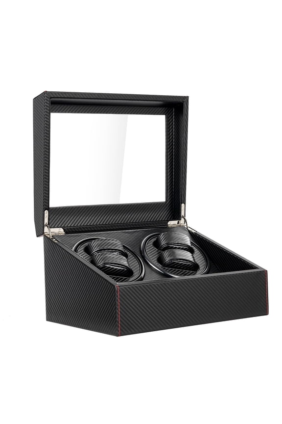 Watch Winder, Watch Box, 4+6 Slot Automatic Rotation, Low Noise 10dB, Bidirectional Rotating, Non-Magnetic, Carbon Fiber PU & MDF, Glass Window Dustproof, for Men Women Mechanical Watches