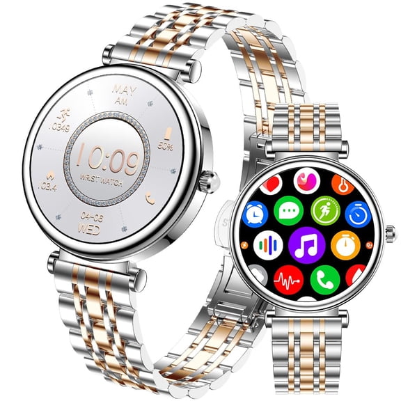 Watch for Women, 1.25" AMOLED HD Screen Women's Smartwatch, Fitness Tracker with Heart Rate/Sleep Monitor, Bluetooth Call, IP67 Waterproof, Compatible with iOS & Android (Two-Tone Gold)