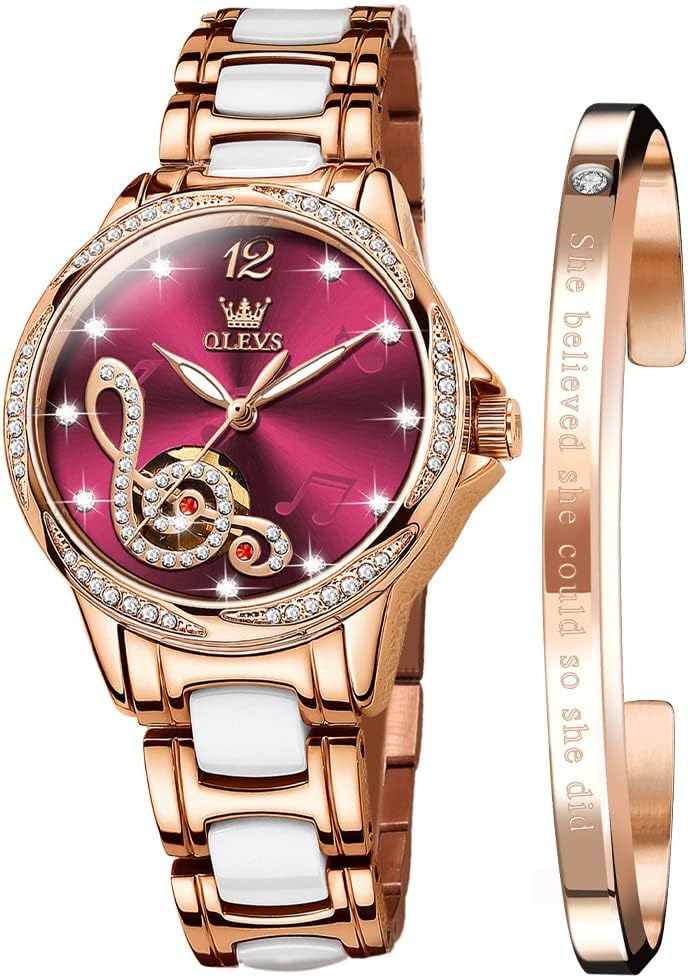 Watch for Women Automatic Self Winding Mechanical Ladies Wrist Watch Big face Two Tone Stainless