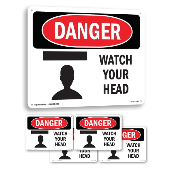 Watch Your Head OSHA Danger Aluminum Sign 18 Inch x 12 Inch - 5 Pack