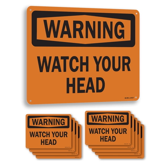 Watch Your Head OSHA Warning Rigid Plastic Sign 10 Inch x 7 Inch - 10 Pack
