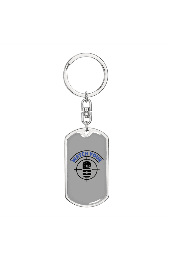 Watch Your Six Bulls Eye Dog Tag Keychain Stainless Steel Silver Tone or Gold Tone