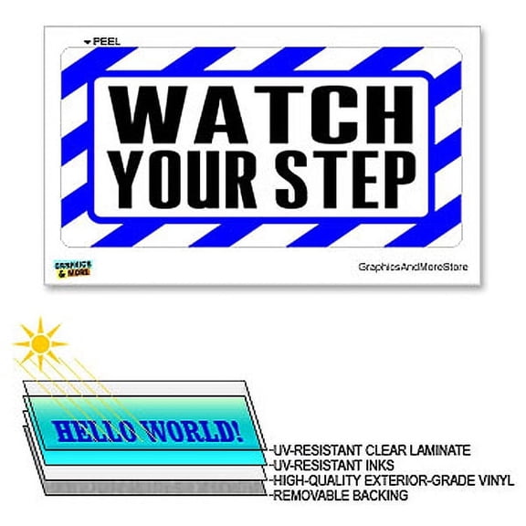 Watch Your Step Blue & White - 12 in x 6 in - Laminated Sign Business Sticker
