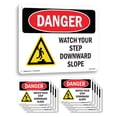 thumbnail image 1 of Watch Your Step Downward Slope OSHA Danger Aluminum Sign 14 Inch x 10 Inch - 10 Pack, 1 of 8