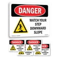 thumbnail image 1 of Watch Your Step Downward Slope OSHA Danger Aluminum Sign 14 Inch x 10 Inch - 5 Pack, 1 of 8