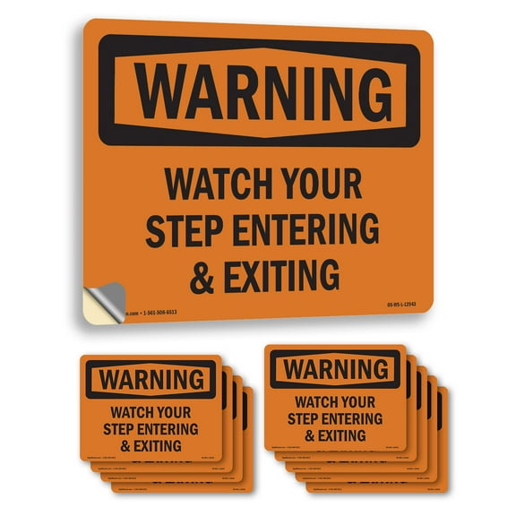 Watch Your Step Entering And Exiting OSHA WARNING Vinyl Decal Label 7 Inch x 5 Inch - 10 Pack