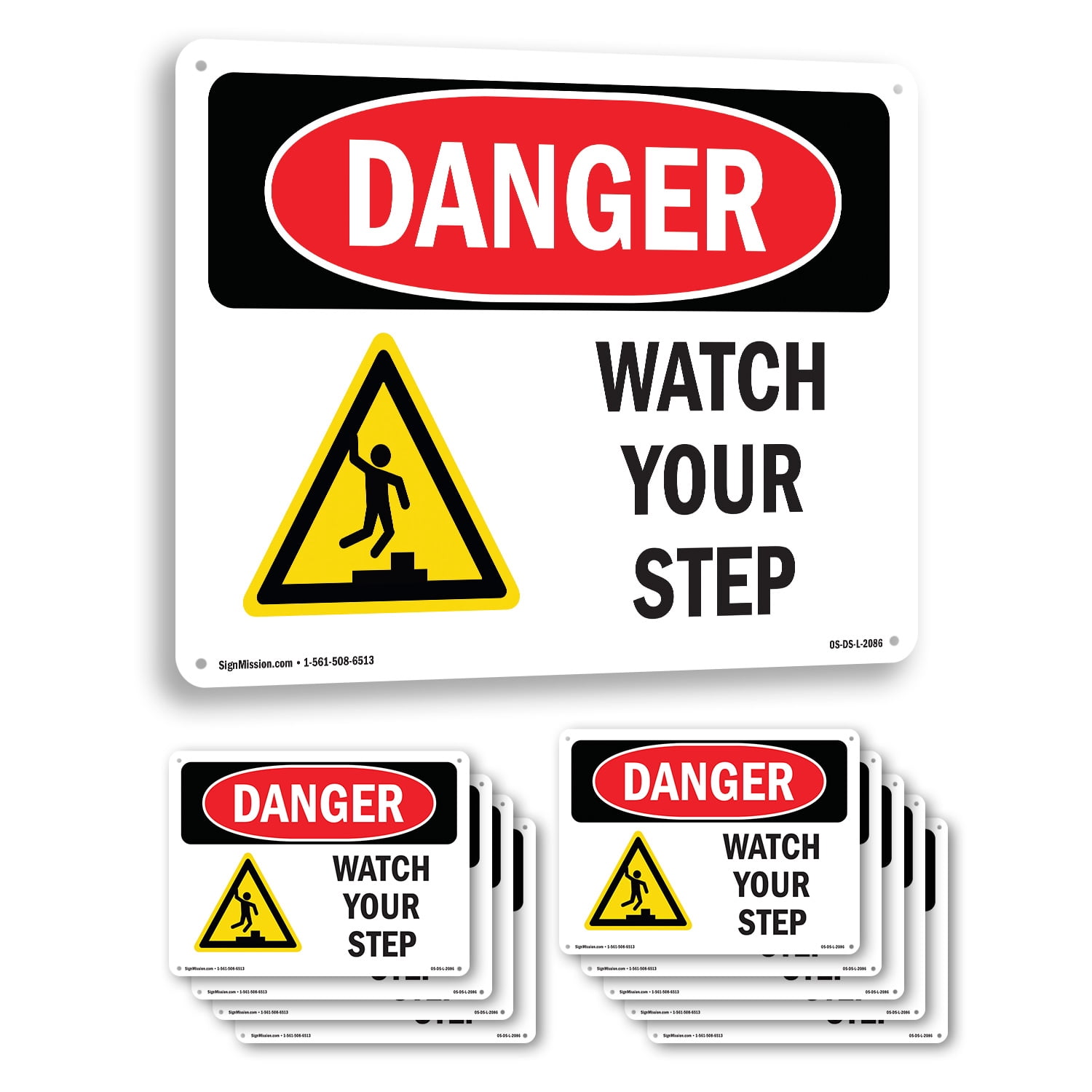 Watch Your Step OSHA Danger Rigid Plastic Sign 24 Inch x 18 Inch - 10 ...
