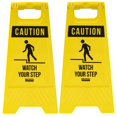 thumbnail image 1 of Watch Your Step Sign 2-Pack, Yellow Double-Sided PVC Material, Safety Signs, 1 of 7