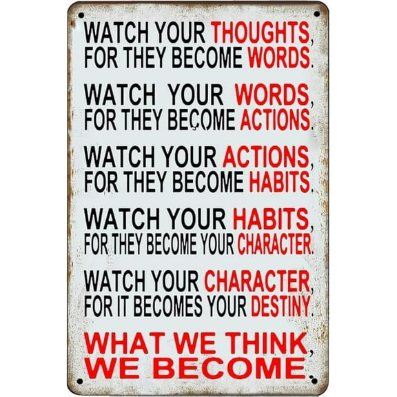 Watch Your Thoughts For They Become Words Inspirational Quotes Vintage Metal Tin Sign Classroom Office Living Room Home Decor Decoration,812 inch