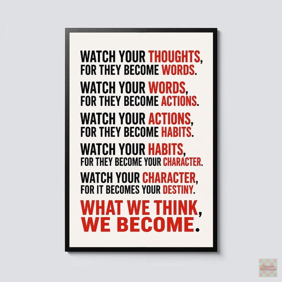 Watch Your Thoughts Motivational Poster, What We Think We Become Wall Art, Success Mindset Quote Print, Office Decor Gift, Poster Only
