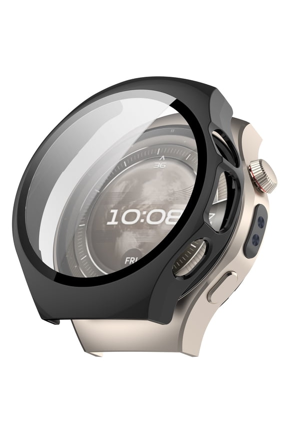 Watch5 42mm Protective Case with Tempered Glass Screen Cover Durable PC Bumper Full Body Shockproof Scratch Resistant Slim Lightweight Precise Cutouts Easy Install Smartwatch Accessory Glossy Black