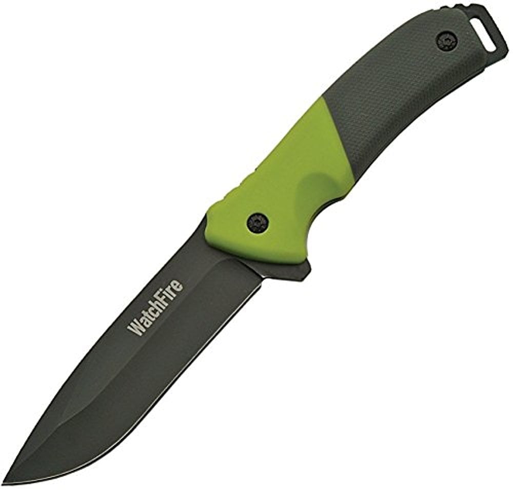 WatchFire Fixed Blade Knife – 9.5" Overall, Coated Stainless Steel Blade, Green/Grey Handle, Sheath Included