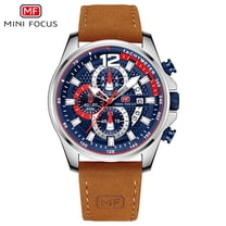 Watches For Men Quartz Wrist Watch Brown Leather Strap Chronograph Casual Wristwatch