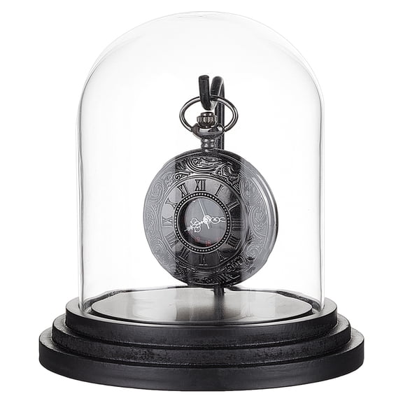 Watches Glass Dome Cover Decorative Display Case Cloche Bell Jar Terrarium with Wood Base and Metal Hook for Watches Black 10.7x11.5cm