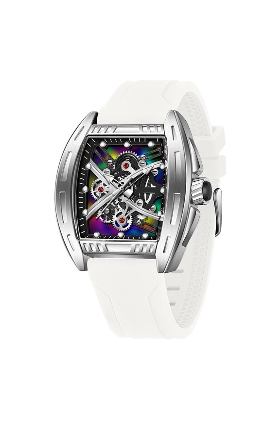 Watches for Men Relojes para Hombres White Wristwatch with Digital Analog Dual Time Display Countdown Stopwatch Punk Cool Design 5ATM Waterproof Mens Watch