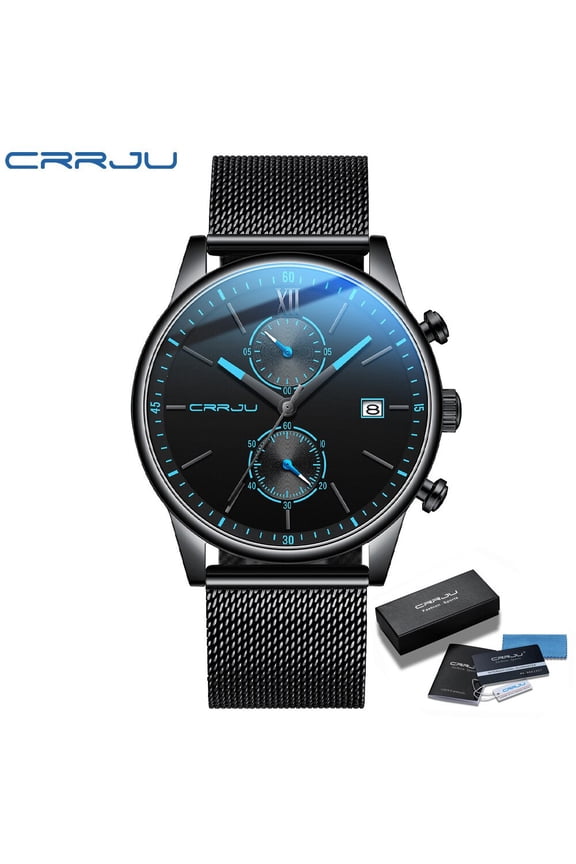 Watches Mens CRRJU Top Brand Stainless Steel Waterproof Clocks Men Watch Military Diving Quartz WristWatch Chronograph