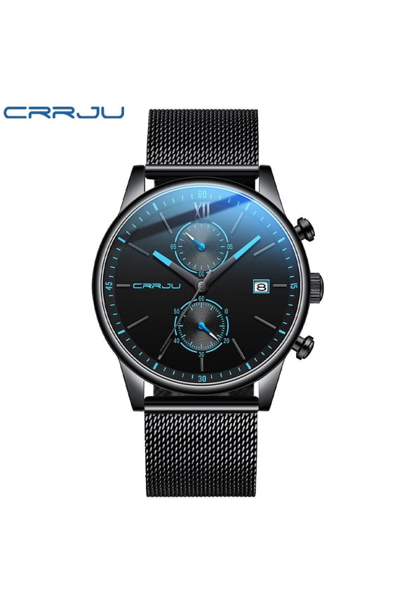 Watches Mens CRRJU Top Brand Stainless Steel Waterproof Clocks Men Watch Military Diving Quartz WristWatch Chronograph