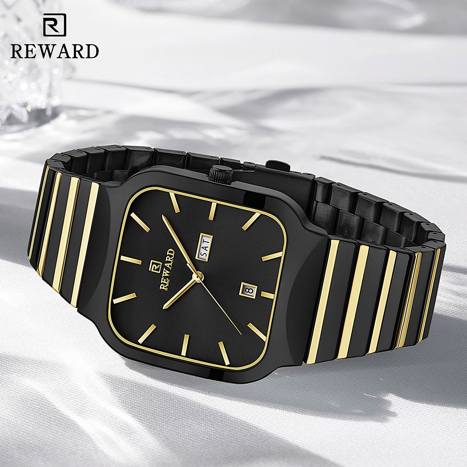 Watches Square Analog Quartz Stainless Steel Watches for Men Mesh Strap Waterproof Business Military Sport Wrist Watch with Date Reward