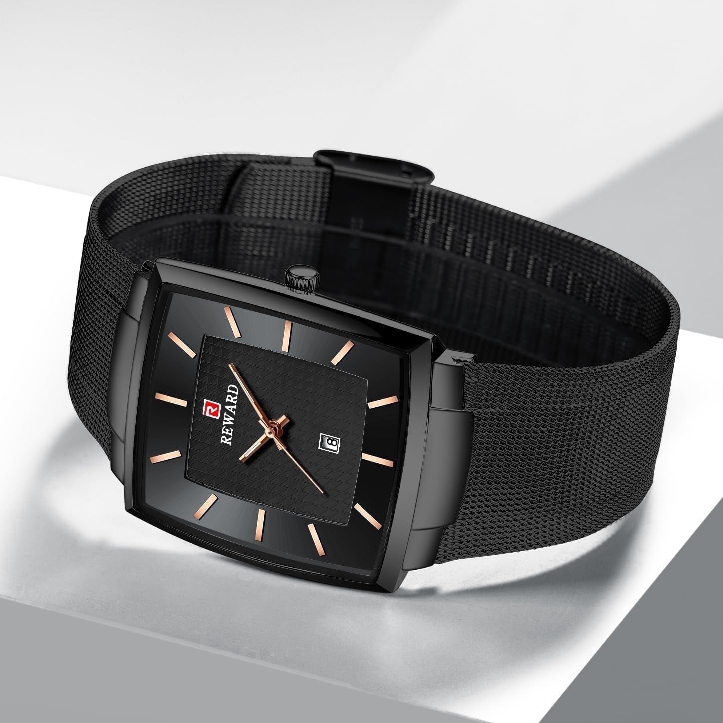 Watches Square Analog Quartz Stainless Steel Watches for Men Mesh Strap Waterproof Business Military Sport Wrist Watch with Date