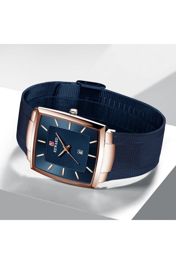 Watches Square Analog Quartz Stainless Steel Watches for Men Mesh Strap Waterproof Business Military Sport Wrist Watch with Date