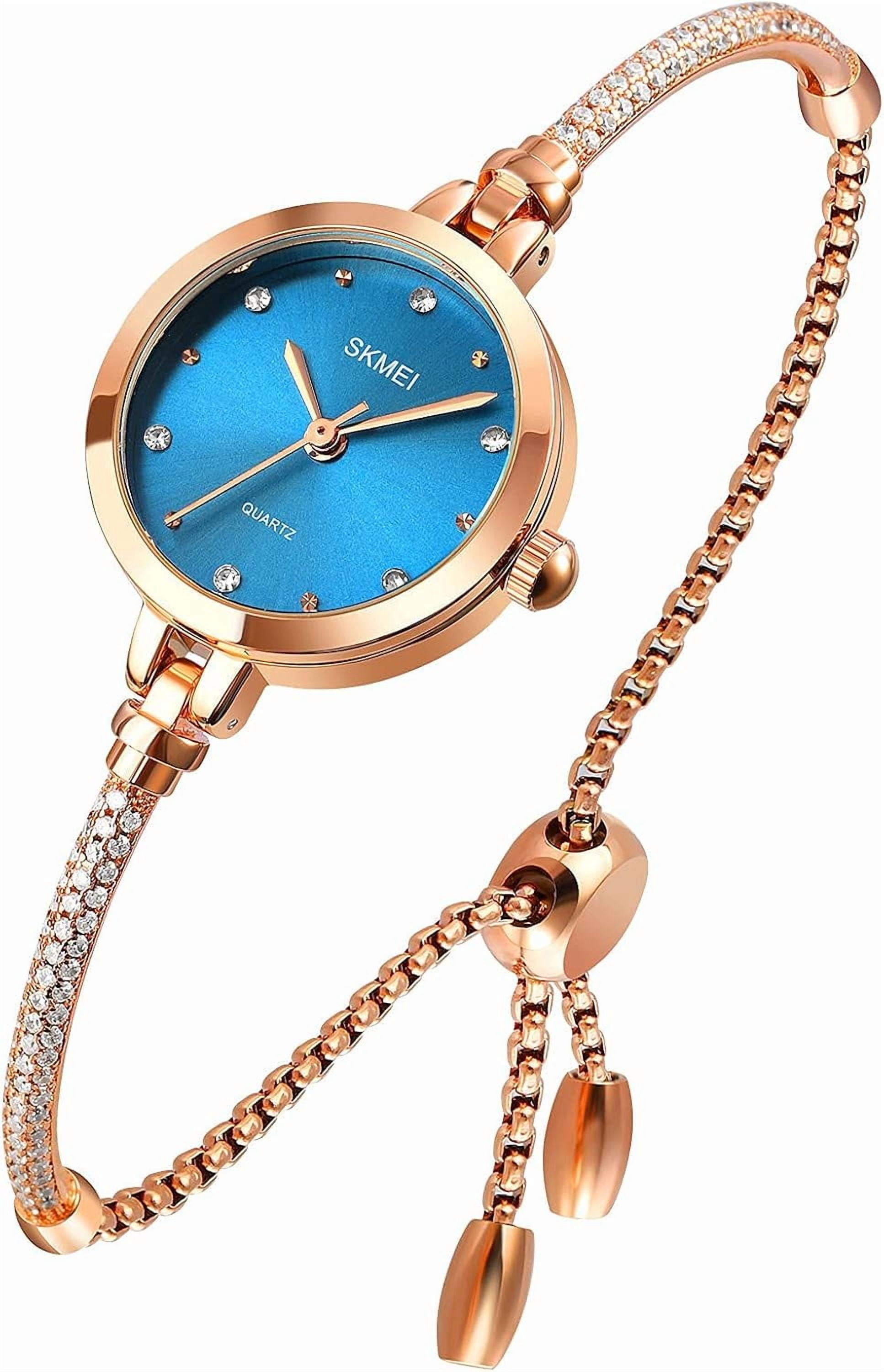 Watches Women Analog Quartz Watch Mosaic with Diamonds Bracelet Dress Watch for Female Waterproof Wristwatch with Rose Gold Bracelet