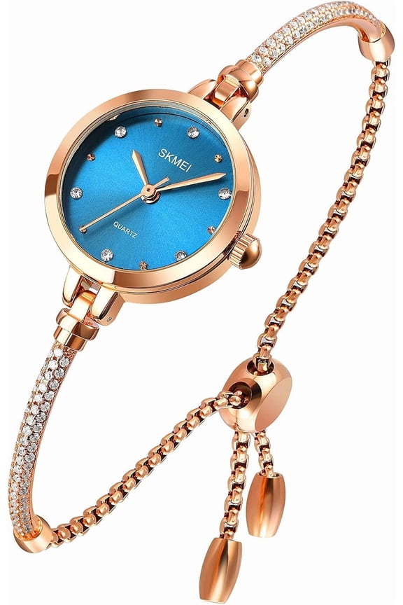 Watches Women Analog Quartz Watch Mosaic with Diamonds Bracelet Dress Watch for Female Waterproof Wristwatch with Rose Gold Bracelet
