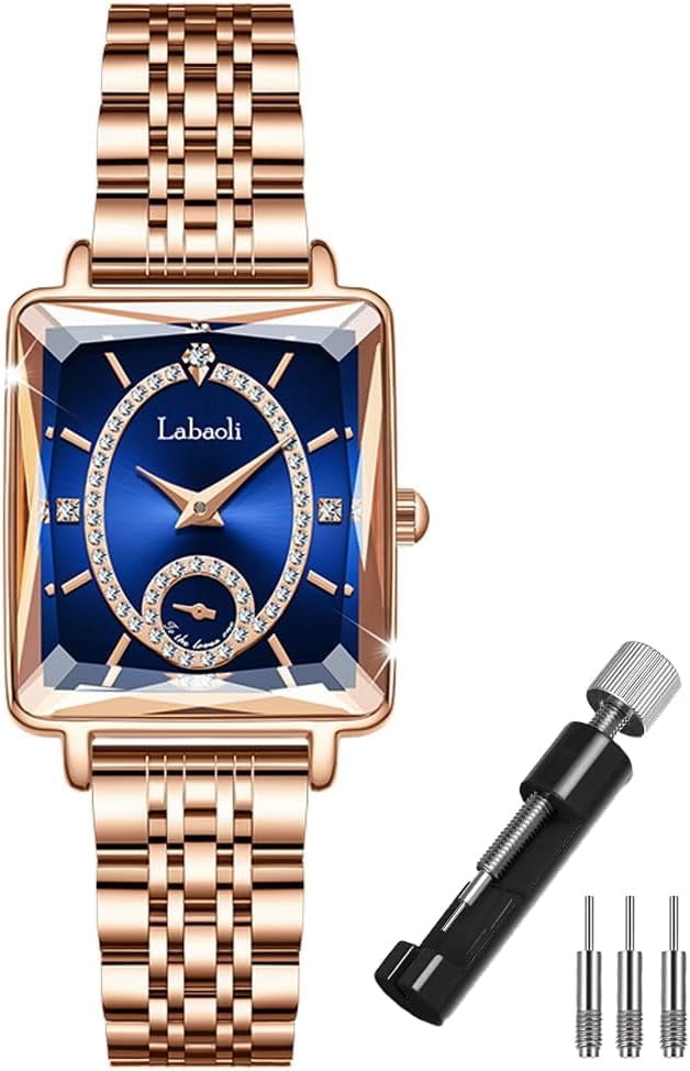 Watches for Women Rose Gold Square Stainless Luxury Fashion Diamond Analog Quartz Waterproof Dress Casual Small Simple Ladies Female Wife Gifts Gold Wrist Watch