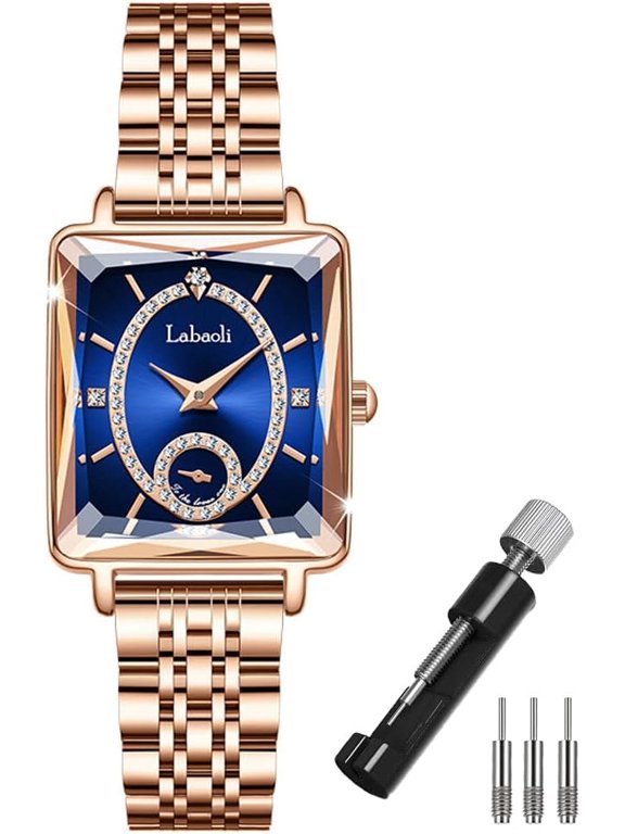 Watches for Women Rose Gold Square Stainless Luxury Fashion Diamond Analog Quartz Waterproof Dress Casual Small Simple Ladies Female Wife Gifts Gold Wrist Watch