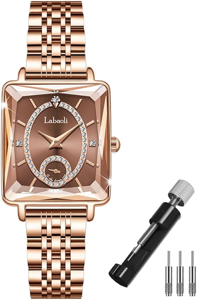 Watches for Women Rose Gold Square Stainless Luxury Fashion Diamond Analog Quartz Waterproof Dress Casual Small Simple Ladies Female Wife Gifts Gold Wrist Watch