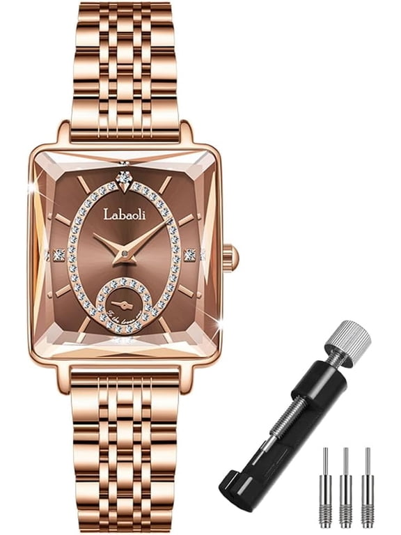 Watches for Women Rose Gold Square Stainless Luxury Fashion Diamond Analog Quartz Waterproof Dress Casual Small Simple Ladies Female Wife Gifts Gold Wrist Watch