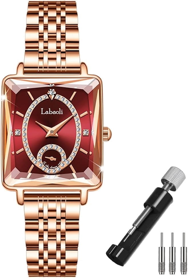 Watches for Women Rose Gold Square Stainless Luxury Fashion Diamond Analog Quartz Waterproof Dress Casual Small Simple Ladies Female Wife Gifts Gold Wrist Watch