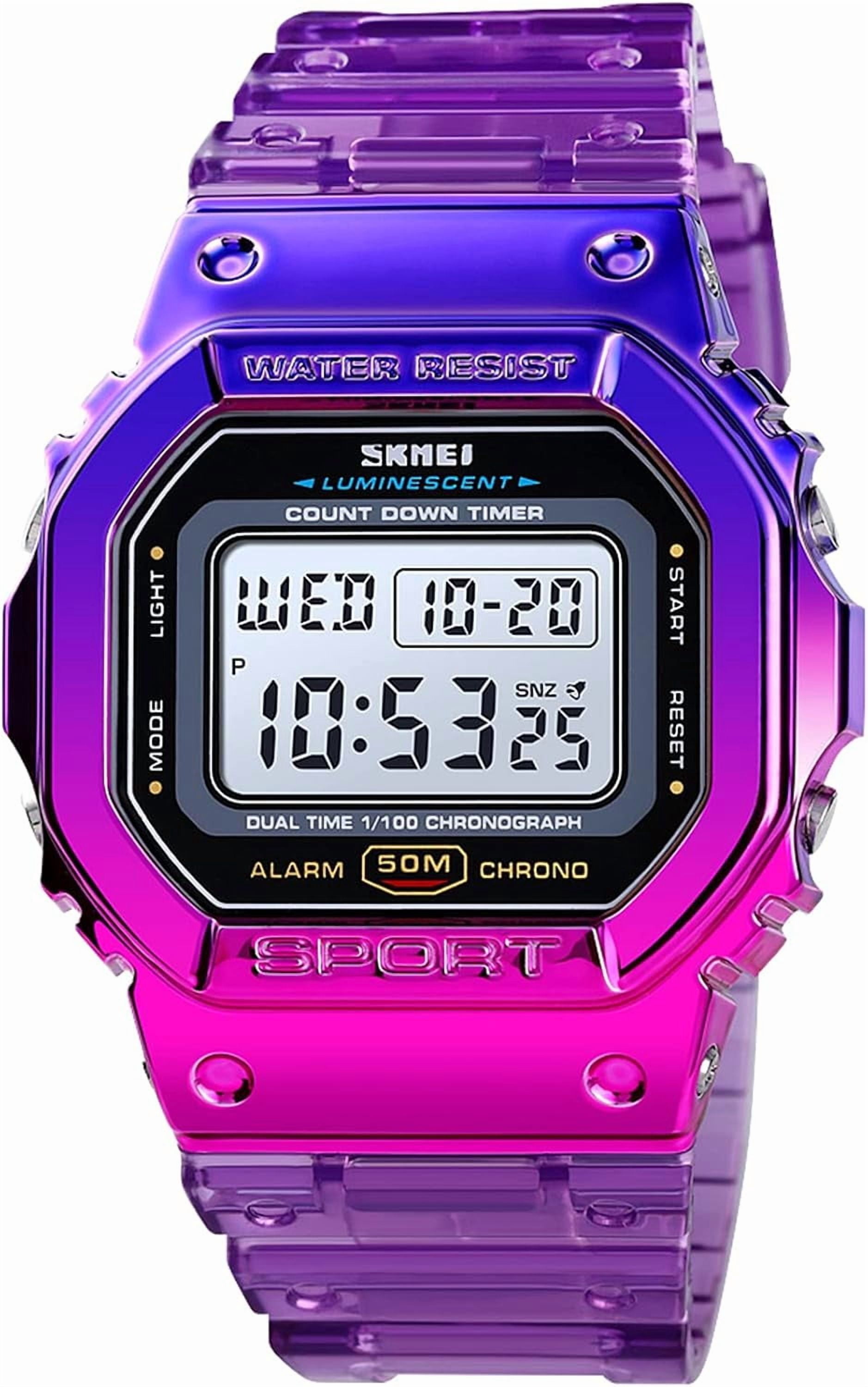 Watches Women Sport Digital Multi-Function Watch for Men Transparent Colorful Strap LED Waterproof Wristwatch with PU Band