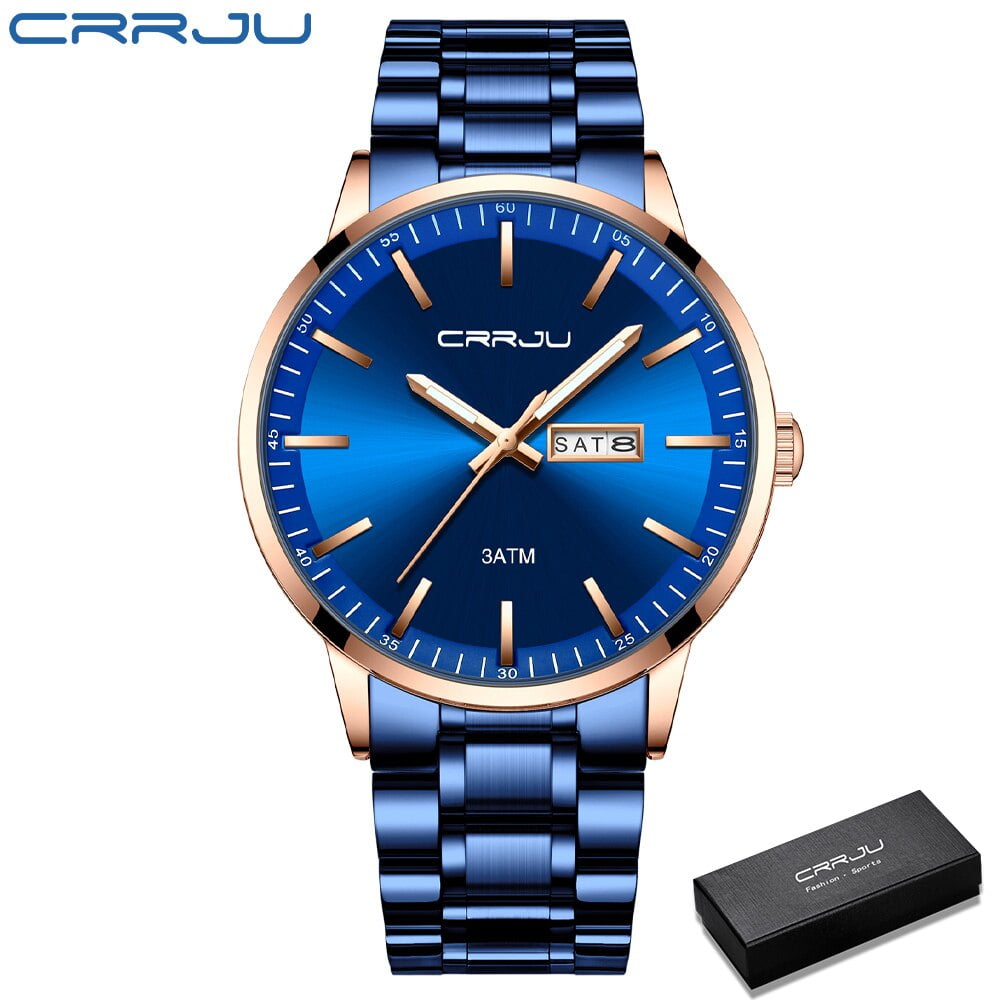 Watches for Men CRRJU Luxury Men Watches Mechanical Automatic Blue Watch Men 32M Waterproof Casual Business luminous Wristwatch