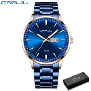 Watches for Men CRRJU Luxury Men Watches Mechanical Automatic Blue Watch Men 32M Waterproof Casual Business luminous Wristwatch