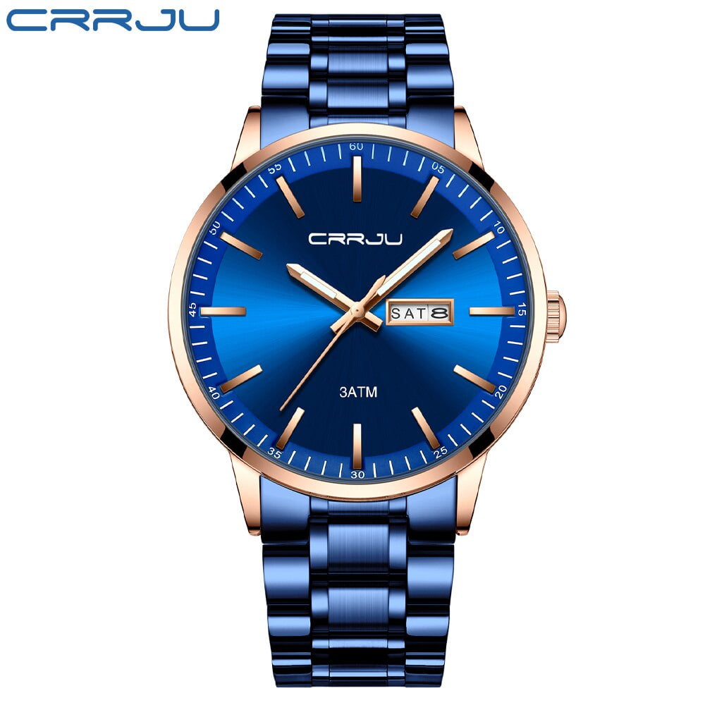 Watches for Men CRRJU Luxury Men Watches Mechanical Automatic Blue Watch Men 35M Waterproof Casual Business luminous Wristwatch