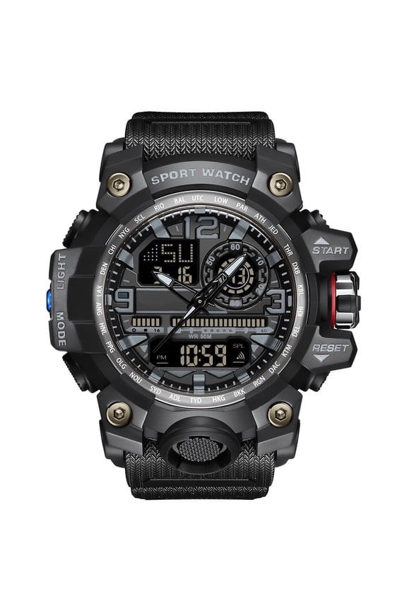 Men’s Digital Analog Watches Military Outdoor Multifunctional Sport Wristwatch with TPU Watch Strap Waterproof Wristwatch Gift for Man