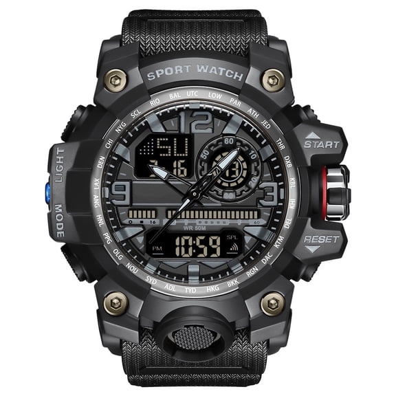 Men’s Digital Analog Watches Military Outdoor Multifunctional Sport Wristwatch with TPU Watch Strap Waterproof Wristwatch Gift for Man