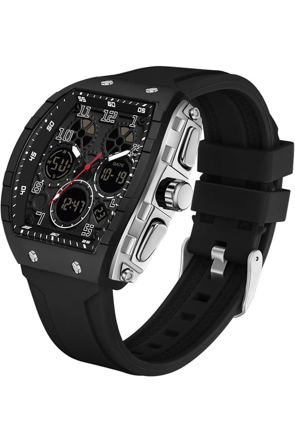 Watches for Men Relojes para Hombres White Wristwatch with Digital Analog Dual Time Display Countdown Stopwatch Punk Cool Design 5ATM Mens Watch