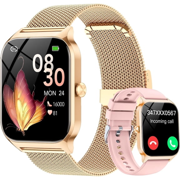 Watches for Women (Android/iOS), 1.85"   Watch with Calls/Messages/AI Voice Control, Sleep/, 120+  Modes Fitness  Watch, Rose  &  Dual Strap