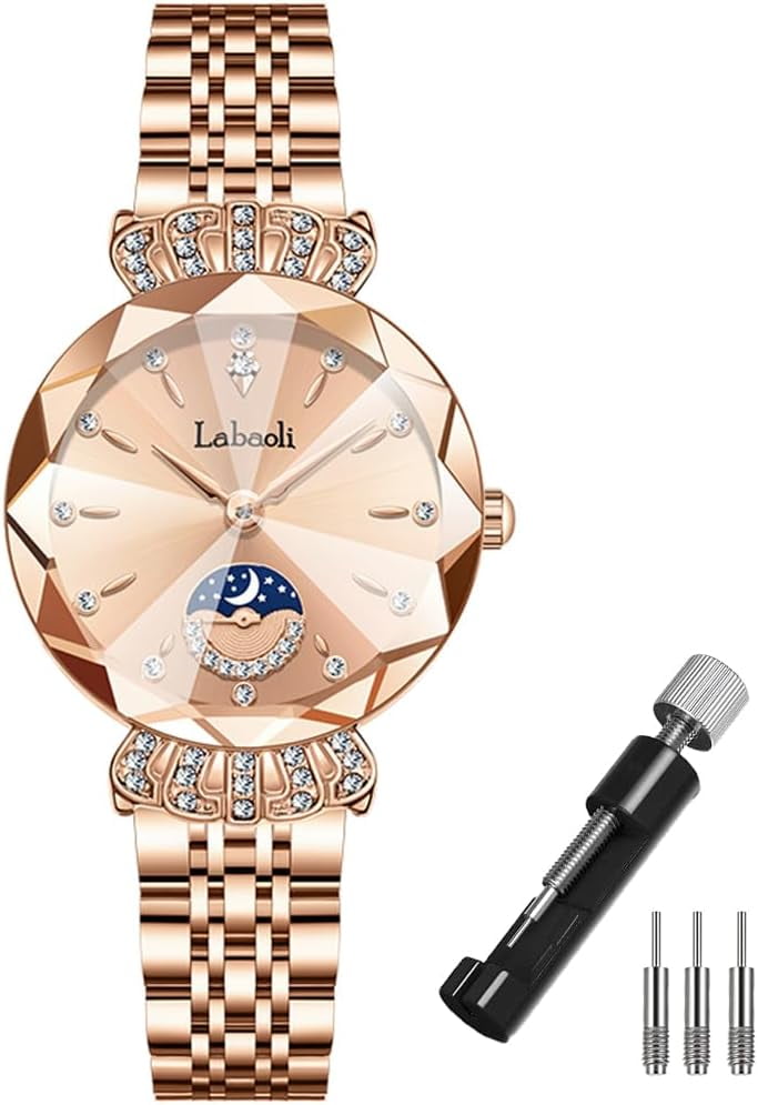 Watches for Women Rose Gold Stainless Ladies Female Fashion Luxury Diamond Dress Business Waterproof Quartz Wife Gifts Crystal Blue Wrist Watch